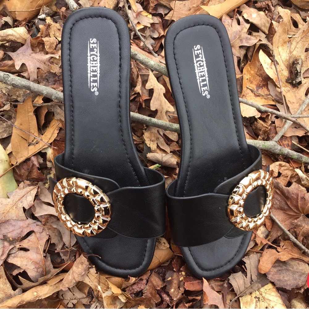Seychelles Black and Gold Women's Sandals